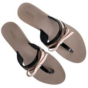 Melissa Garota Pink Black Bow Thong Sandals size 8